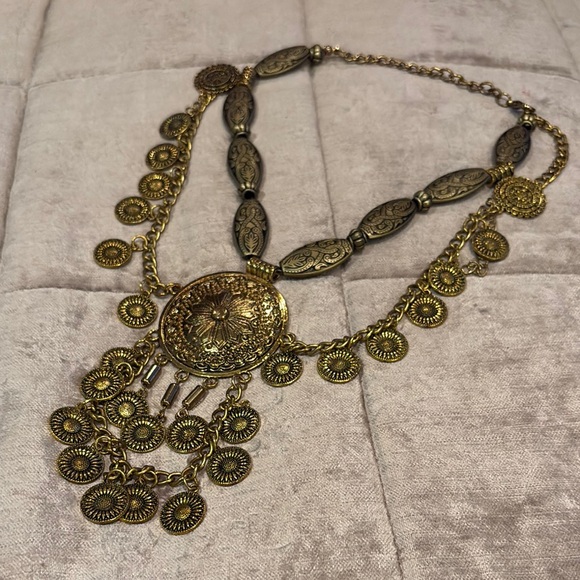Gold Bohemian Medallion Coin Middle Eastern Necklace 14-22”